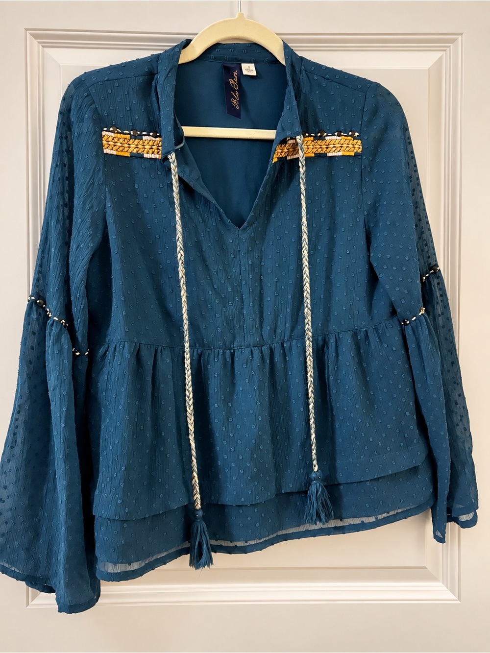 Blue Boho Peasant Blouse – Junior Small / Women’s XS Petite